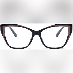 Chic Black and Cream/Tan Blue Light Blocking Cat-Eye Glasses